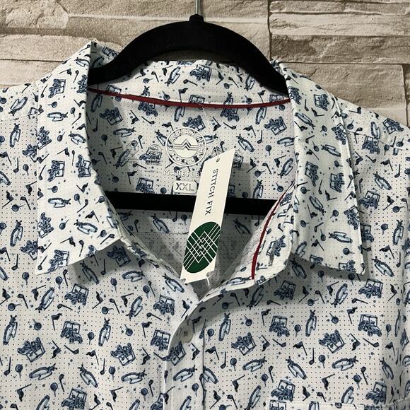 Flag & Anthem Mens Shirt Size XXL Stitch Fit Print Golf Button Down Short Sleeve - Picture 4 of 10